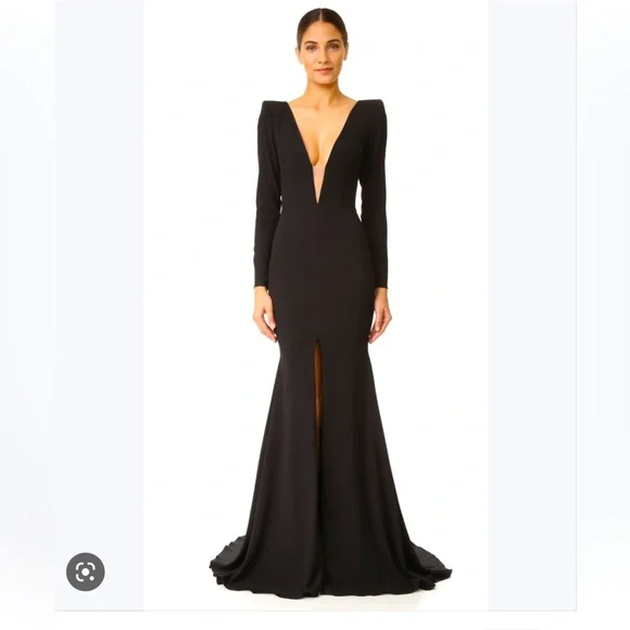 Alex Perry | Dresses | Alex Perry Francoise Satin Crepe V Gown Black Ausus6  | Poshmark